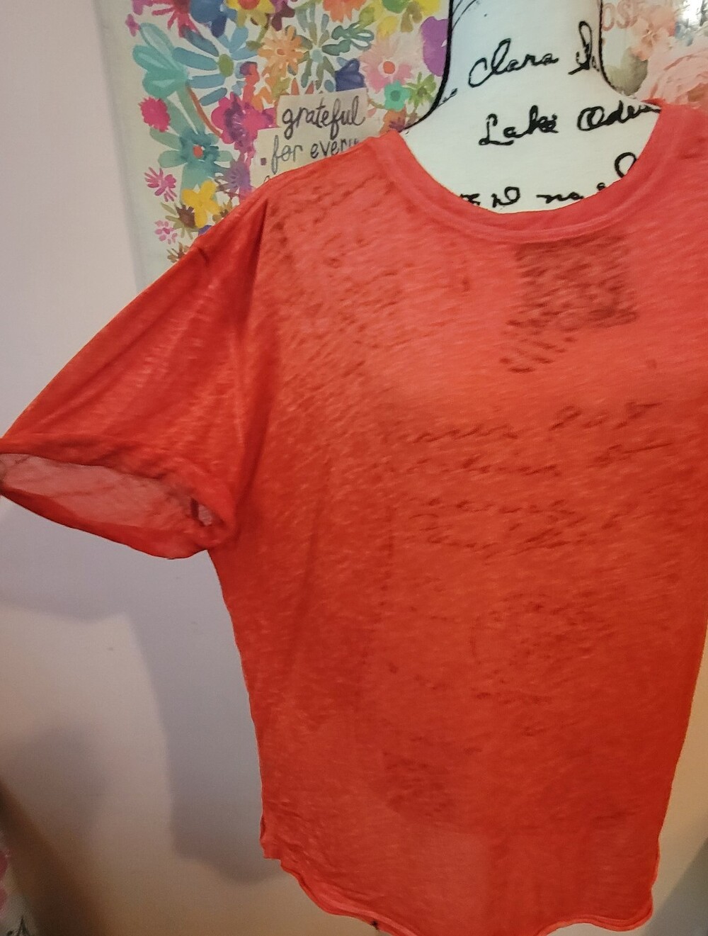Free People We The Free Relaxed Fit Cassidy Oversized In Poppy Raw Hem Tee M,EUC - Picture 6 of 16